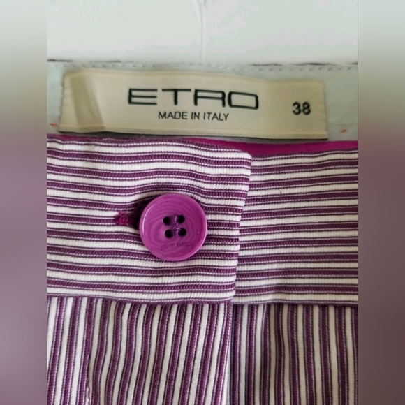 Etro Women's Striped Straight-Leg Capri Pants, Lilac/White Cotton/Spandex Sz 38 - Picture 4 of 16